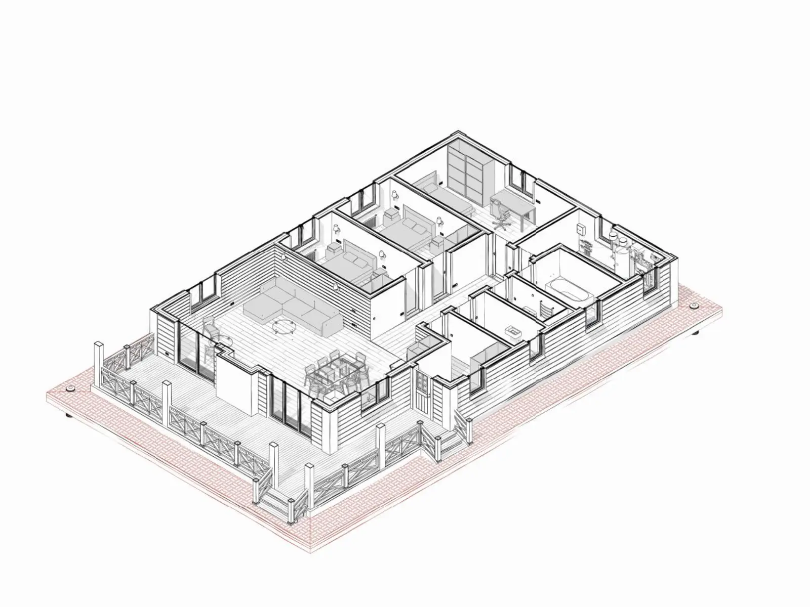 Архитектурная BIM-модель частного дома с помещениями и проёмами
